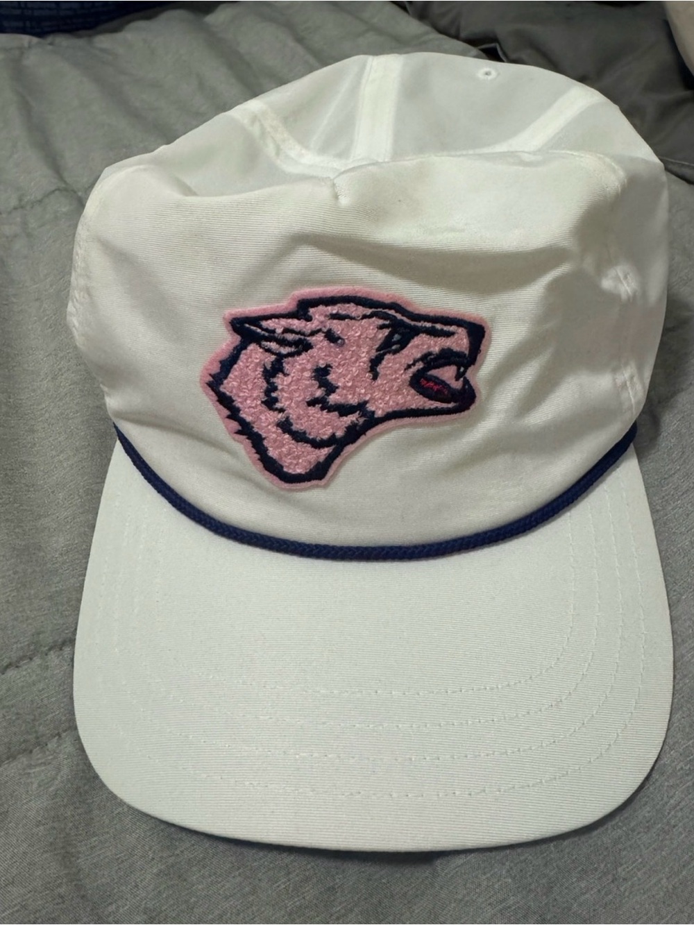 Greyson White Baseball Cap with Pink Panther Patch Rope Detail